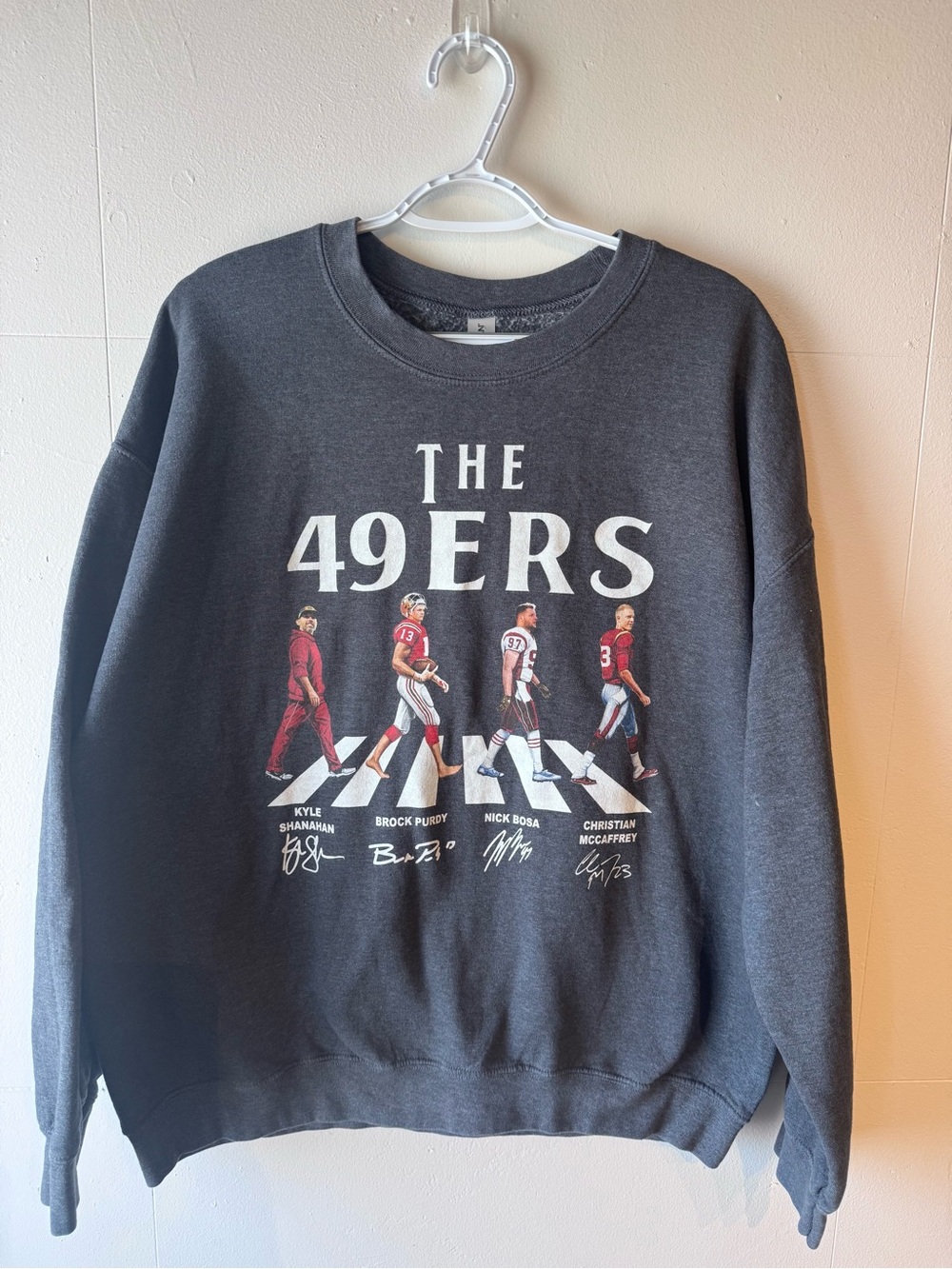 Gildan 49ERS Graphic Crewneck Sweatshirt - Dark Gray with Red Accents